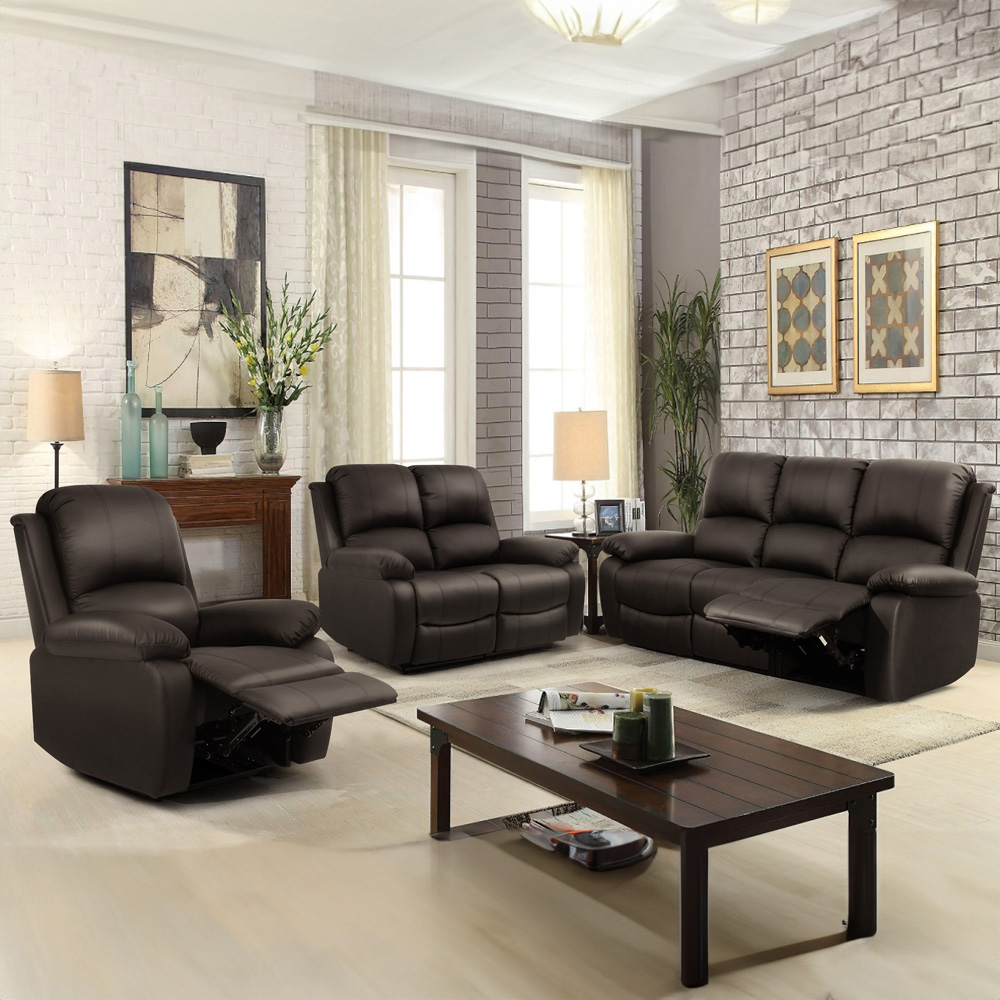 Brooklyn 3+2+1 Seater Brown Bonded Leather Manual Recliner Sofa Set Image 1