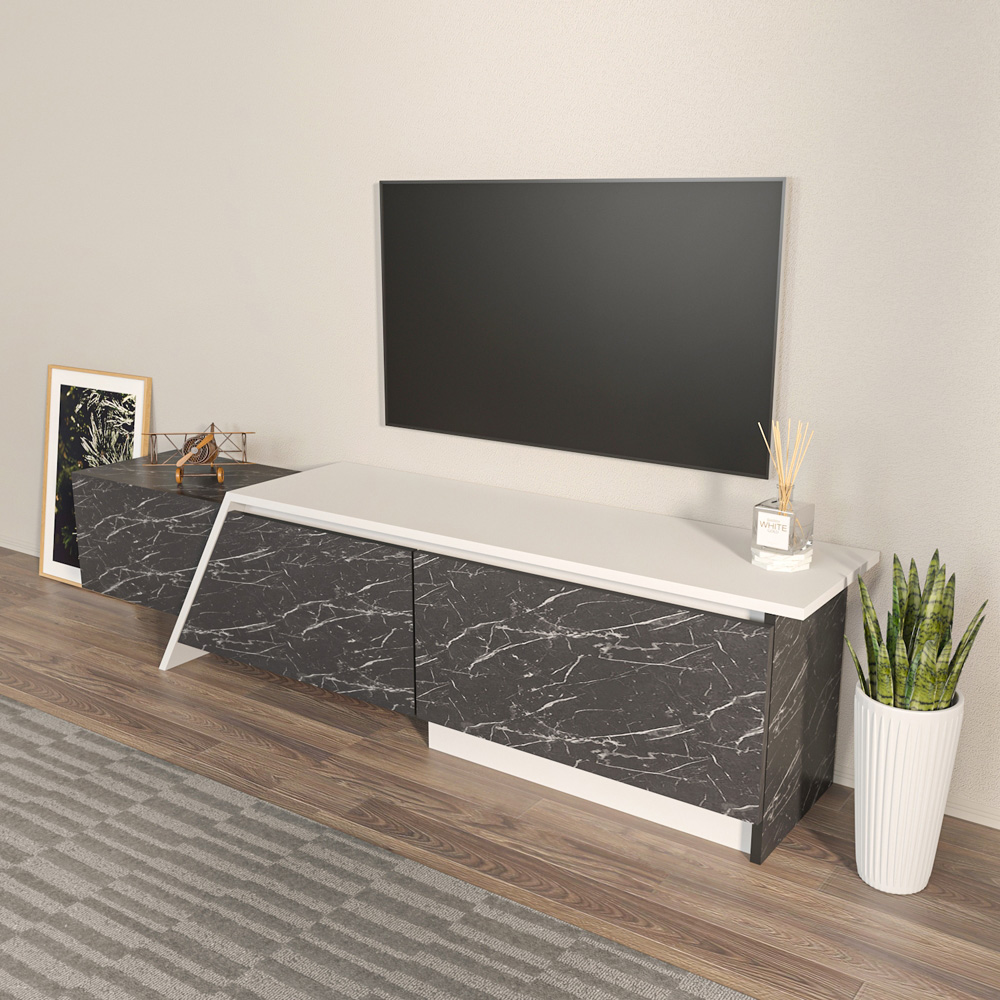 Decorotika Zonas 3 Door White and Black Marble Effect TV Unit Image 4