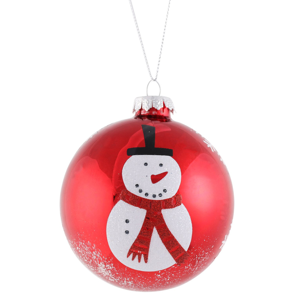 Candy Cane Lane Snowman or Snowflake Bauble Red and White Image 3