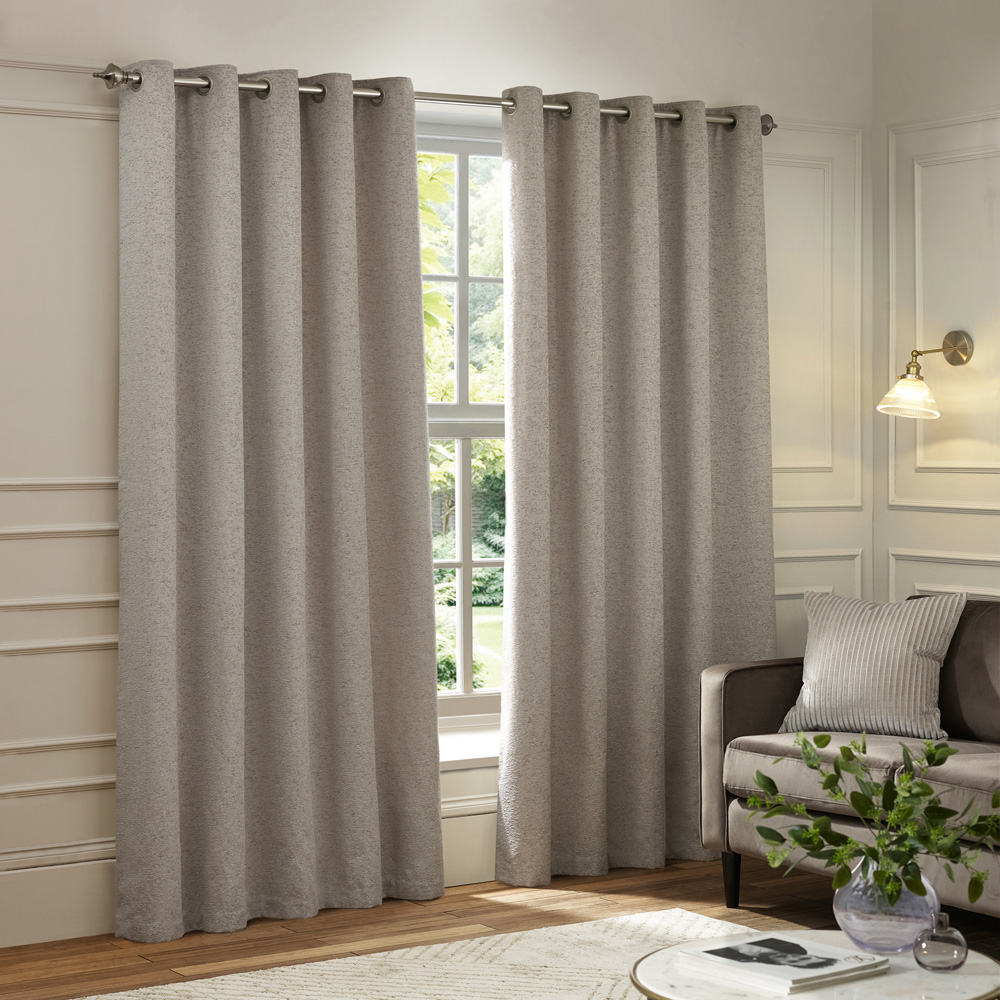 Paoletti Galaxy Silver Fully Lined Velvet Eyelet Curtains 117 x 183cm Image 1
