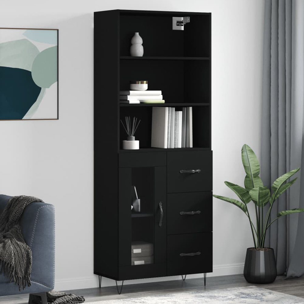 vidaXL Single Door 3 Drawer 5 Shelf Black Highboard Image 1