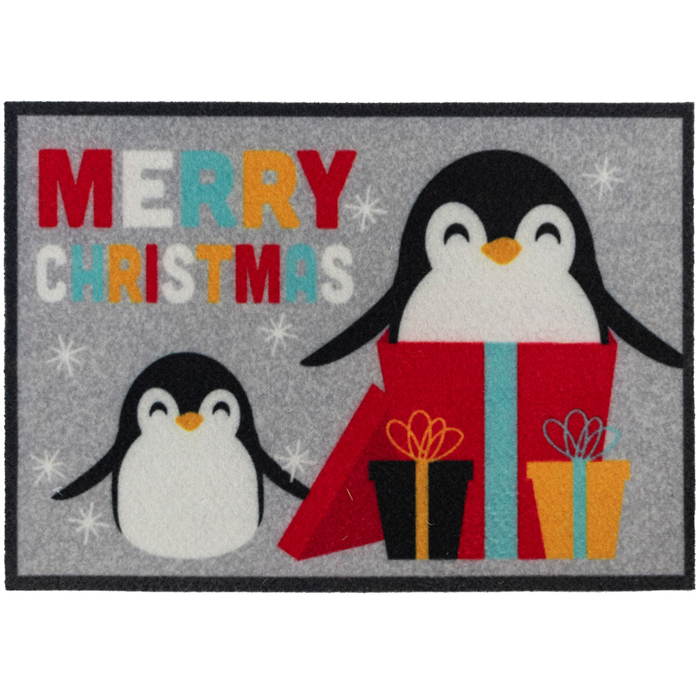 JVL Christmas Penguin Machine Washable Door Mat 40 x 57cm Image 1