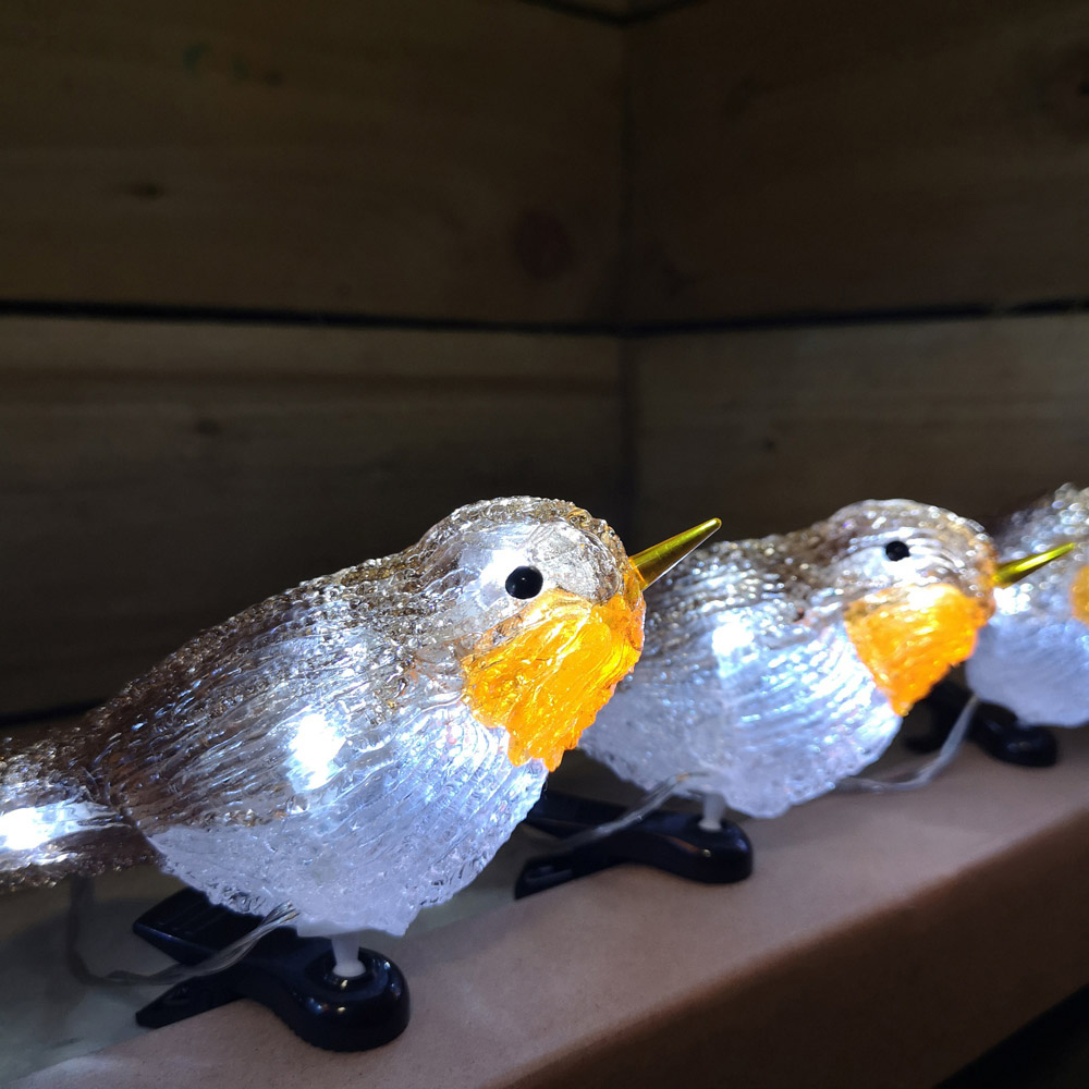 Samuel Alexander Acrylic Robin Ice White LED Outdoor Christmas Decoration 5 Pack Image 3