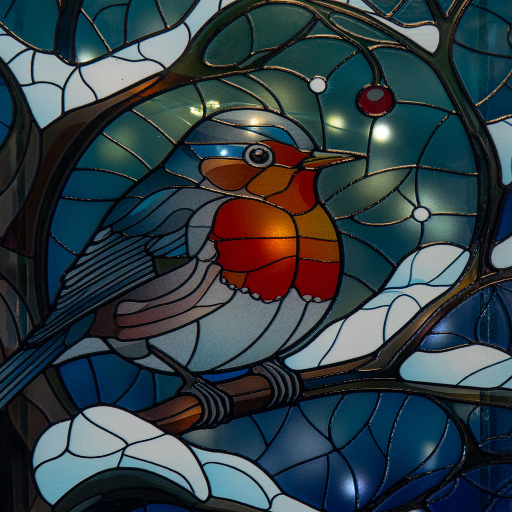 Samuel Alexander Warm White LED Robin on Branch Stained Glass Christmas Decoration 28cm Image 5