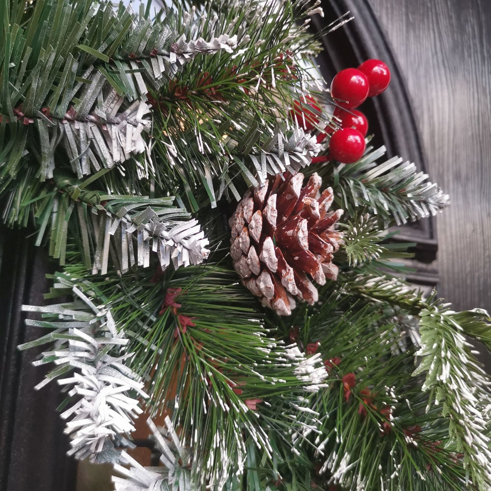 Premier New Jersey Snowy Tips Christmas Wreath with Berries and Cone 50cm Image 4