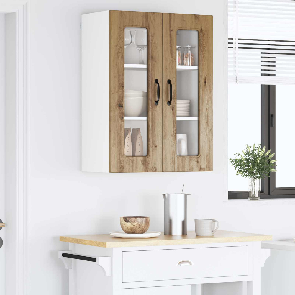 vidaXL 2 Glass Door Artisan Oak Kitchen Wall Cabinet Image 9