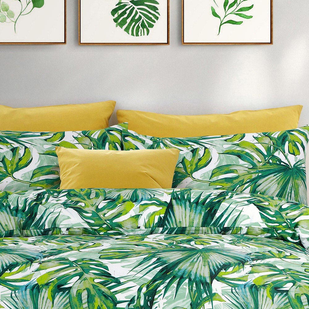Velosso Single Green Tropical Leaf Duvet Cover Set Image 2