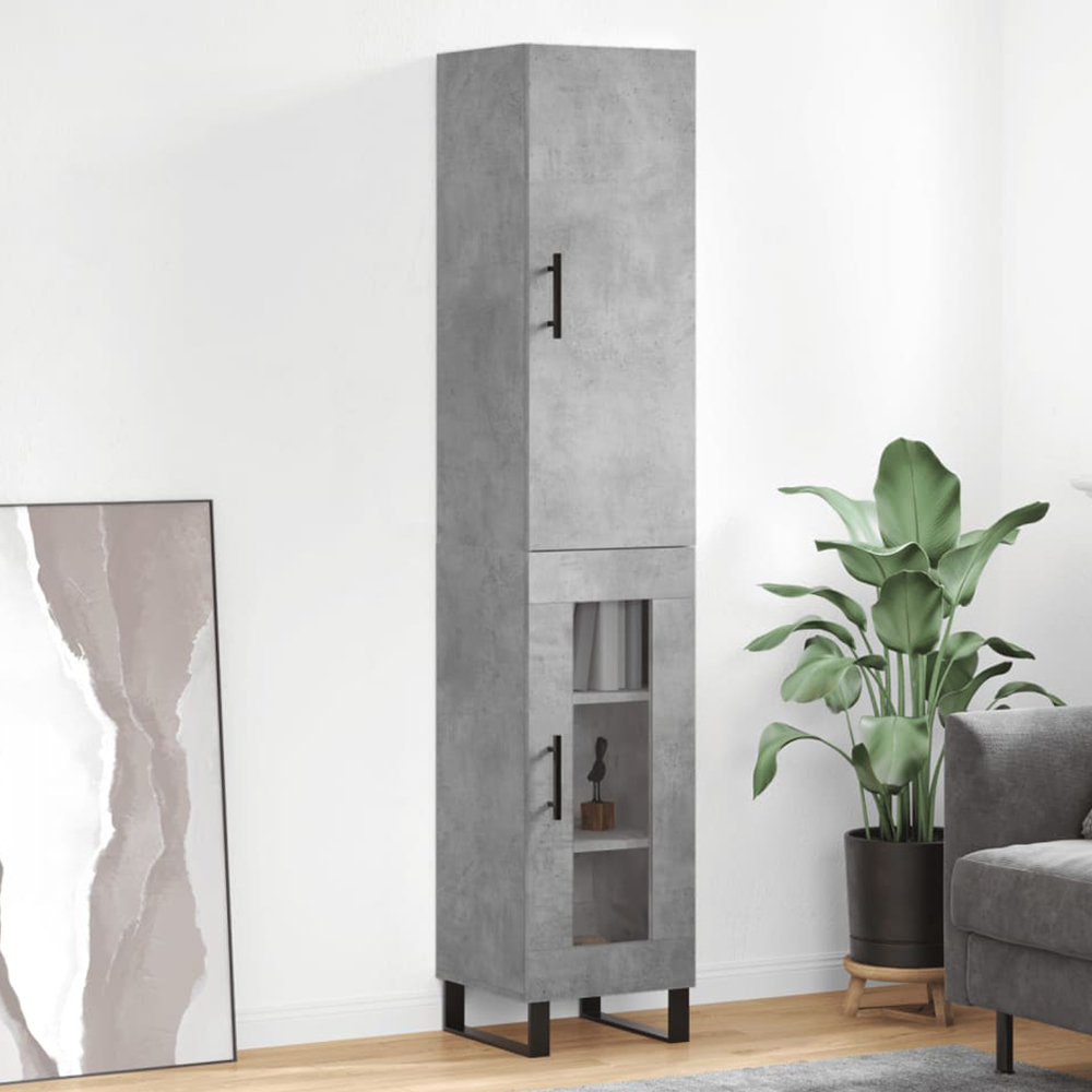 vidaXL 2 Door Concrete Grey Slim Highboard Image 1