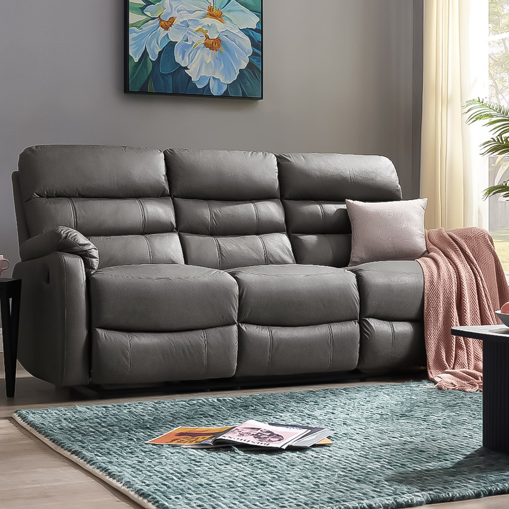 Home Detail Maxwell 3 Seater Grey Air Leather Manual Recliner Sofa Image 1