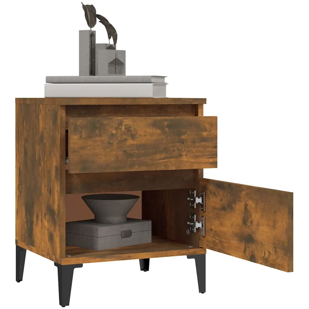 vidaXL 2 Drawer Smoked Oak Bedside Cabinet Image 3