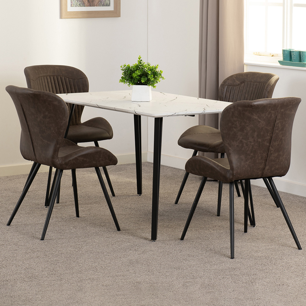 Seconique Marlow and Quebec 4 Seater Dining Set White Marble and Brown PU Image 1