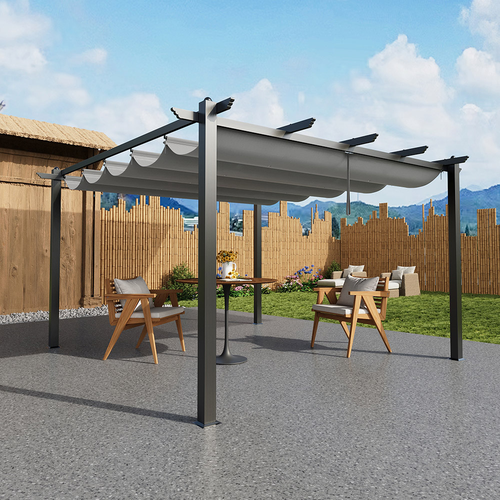 Living and Home 4 x 4m Light Grey Aluminium Pergola with Retractable Roof Image 7