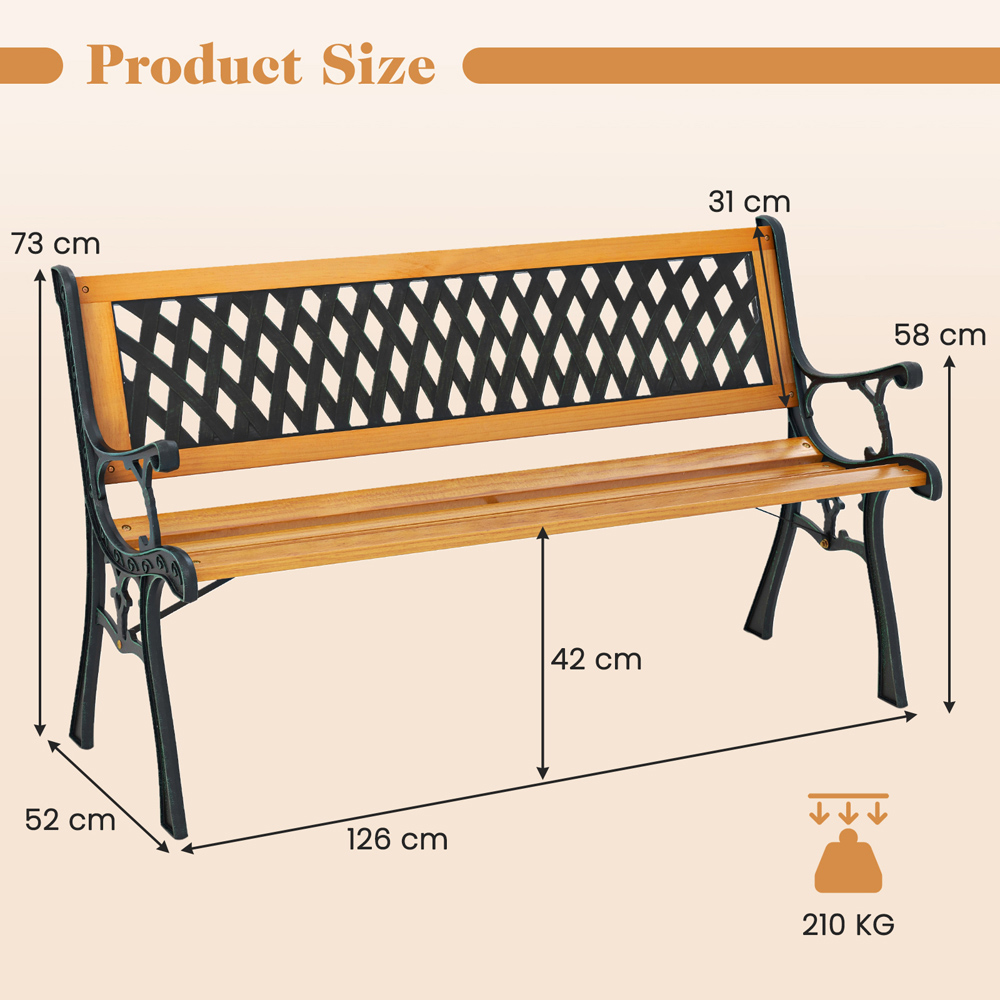 Costway 3 Seater Patio Garden Bench with Curved Armrests Image 9