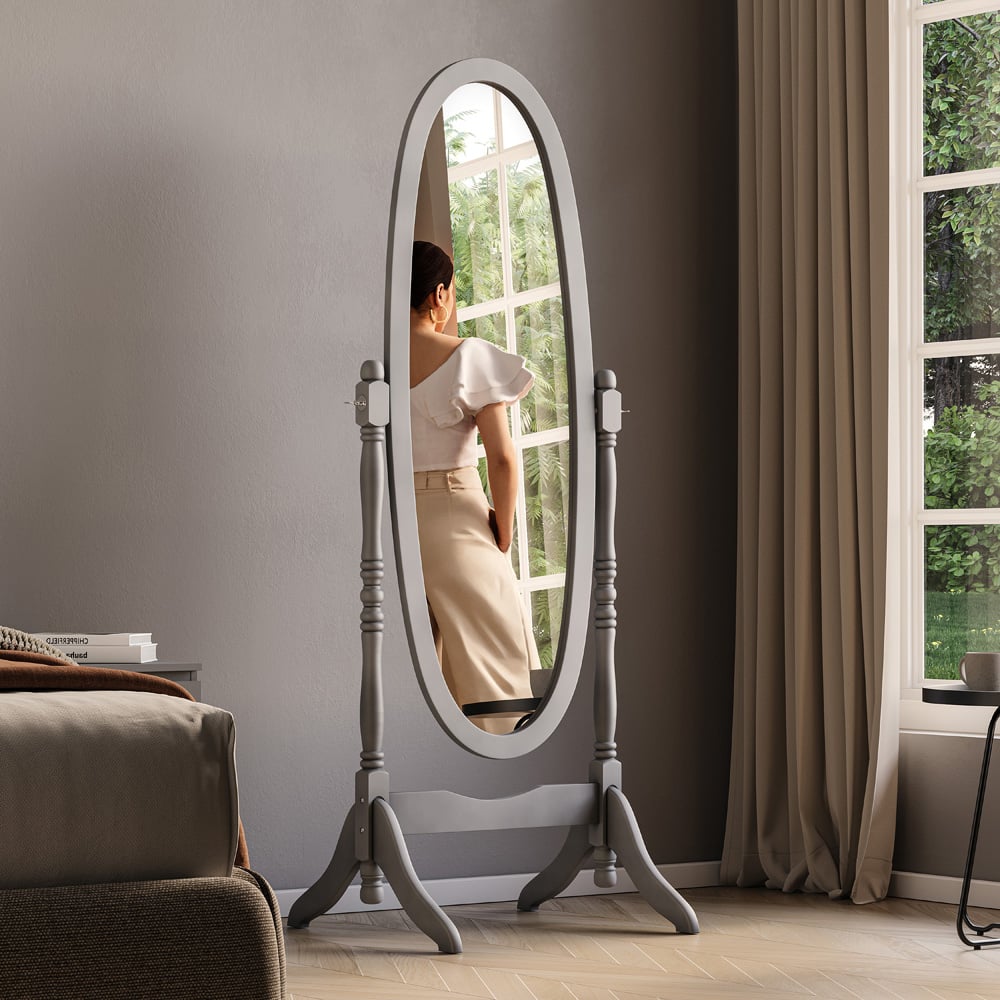 Vida Designs Nishano Grey Oval Cheval Mirror Image 2