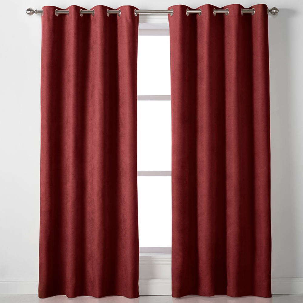 Alan Symonds Red Velvet Chenille Ring Top Eyelet Curtains 142 x 229cm Image 1
