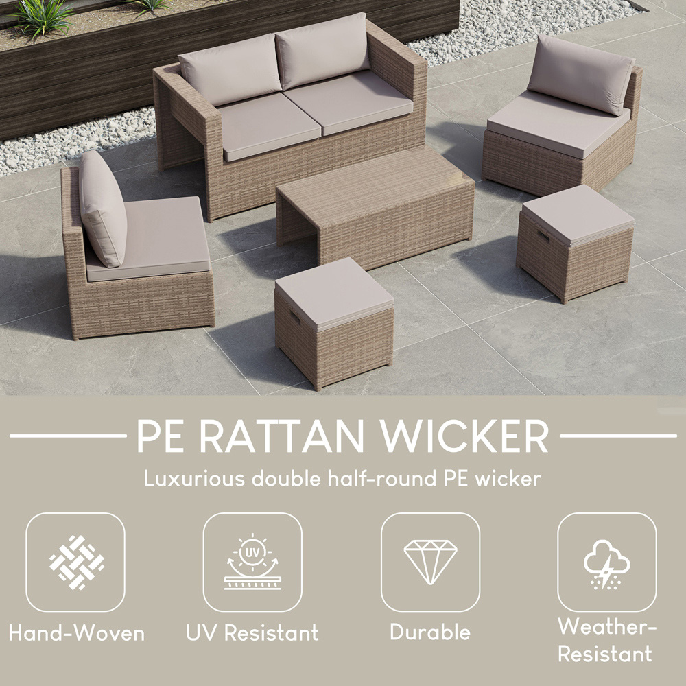GARDEN VIDA Islay 6 Seater Natural PE Rattan Garden Lounge Set Image 5