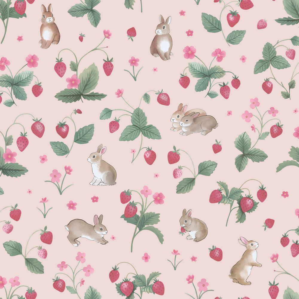 Holden Decor Bunnies and Berries Pink Wallpaper Image 1
