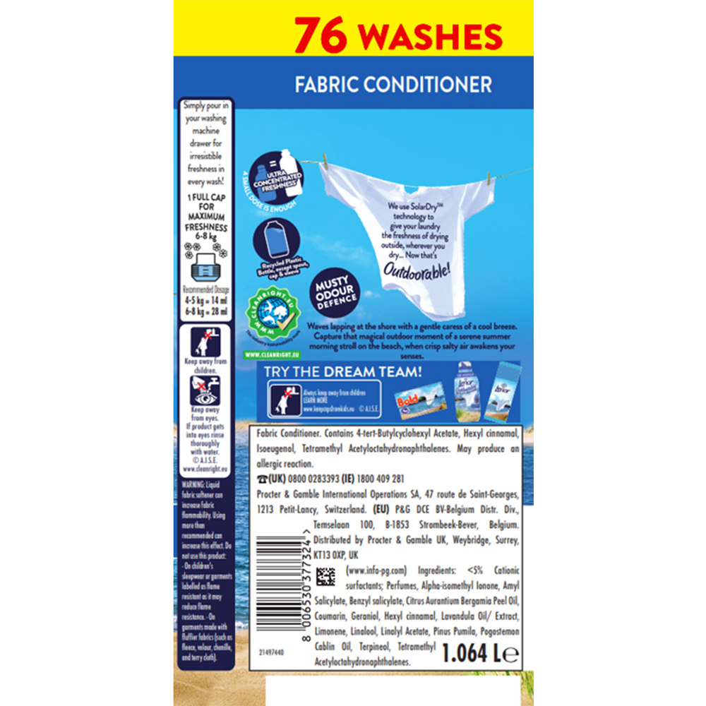 Lenor Outdoorable Concentrated Fabric Conditioner Sea Breeze Stroll 76 Image 2