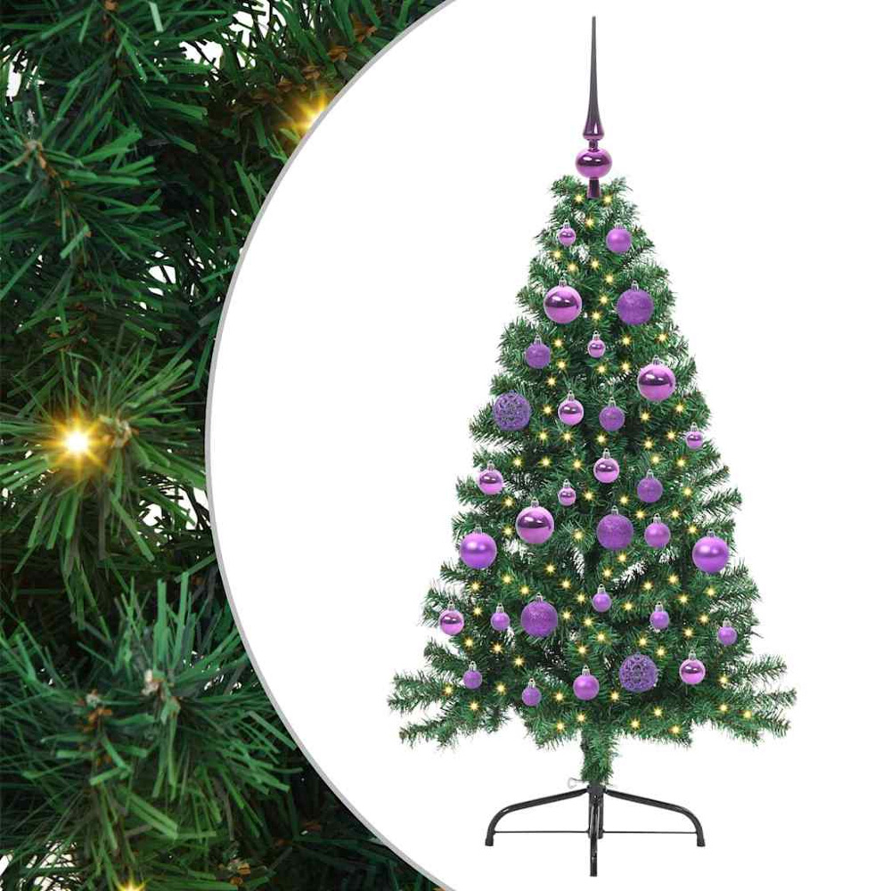 vidaXL Pre-Lit Lilac Baubles Green Artificial Christmas Tree 4ft Image 2