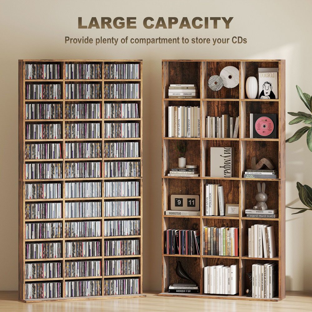 HOMCOM 36 Shelf Rustic Brown Large DVD and CD Media Storage Unit Image 4