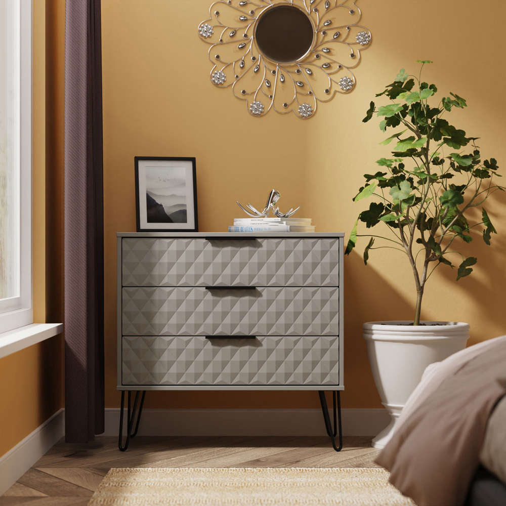 Crowndale Harlequin 3 Drawer Dusk Grey Chest of Drawers Ready Assembled Image 7