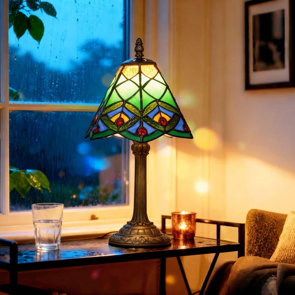 HOMCOM Tiffany Style Handcrafted Stained Glass Table Lamp Image 2