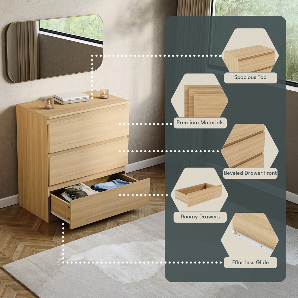 VIDA DESIGNS Denver 3 Drawer Pine Chest of Drawers Image 6