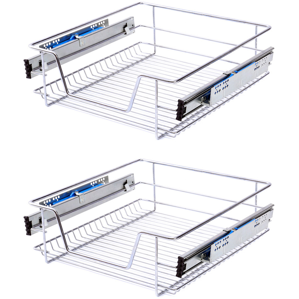 Living and Home Metal Sliding Kitchen Cabinet Pull Out Basket 2 Piece Image 1