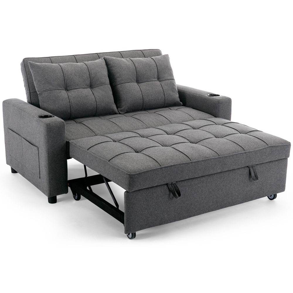 Furniture Online Hudson 2 Seater Grey Linen Sofa Bed Cupholder Image 3