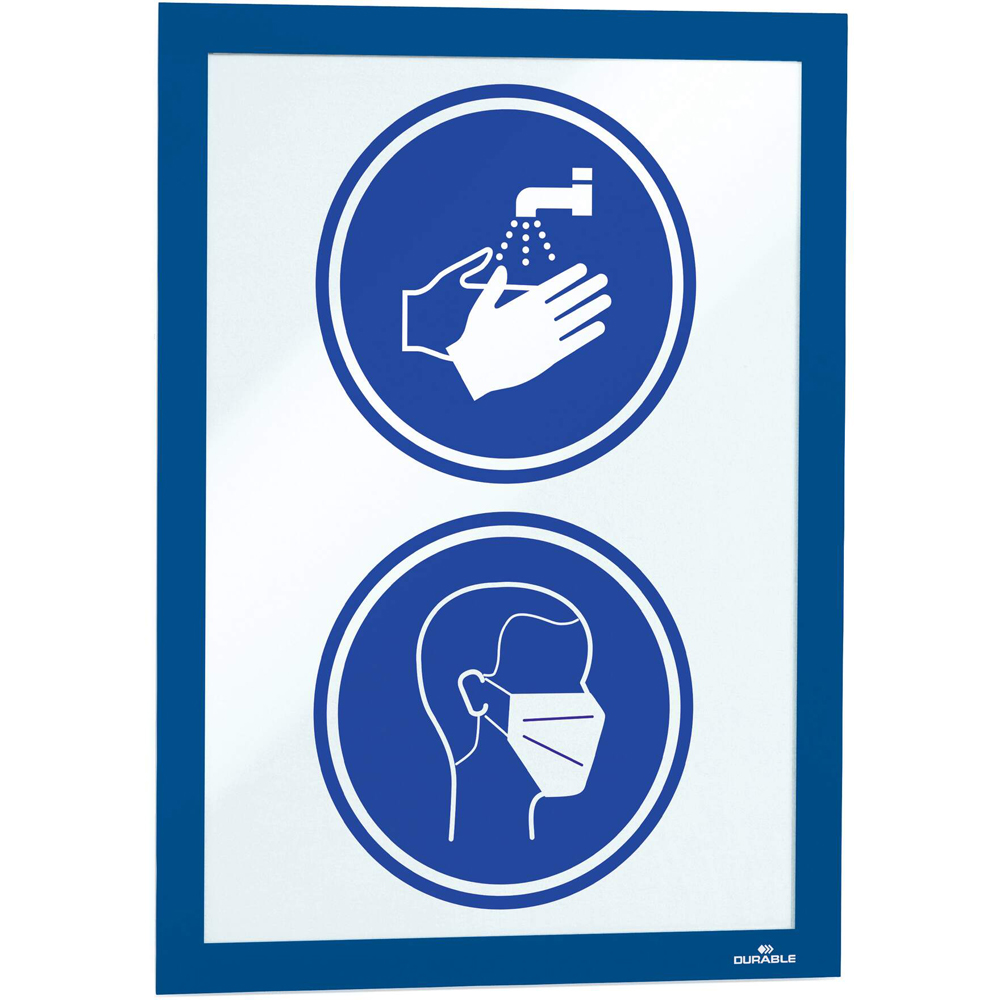 Durable Duraframe A4 Blue Self Adhesive Magnetic Signage Frame 2 Pack Image 3