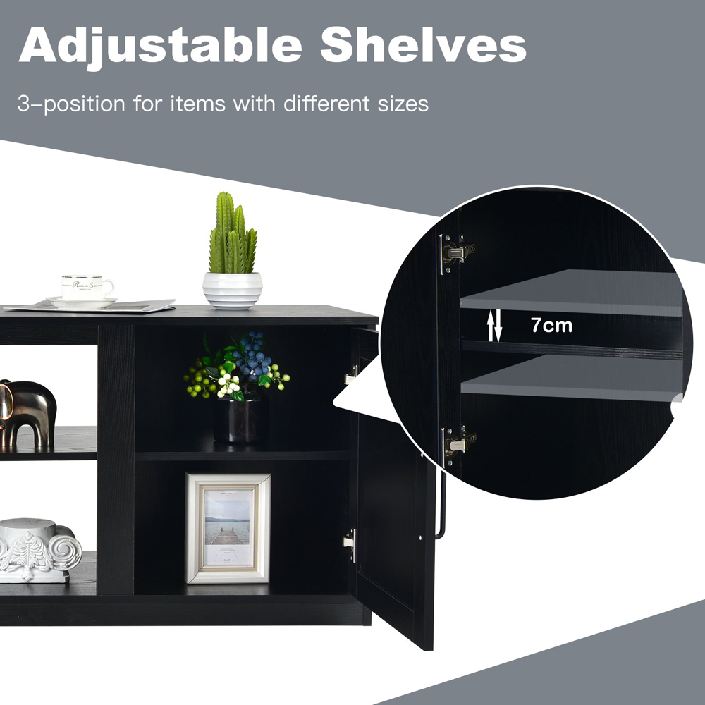 Costway 2 Door Black TV Unit with Adjustable Shelves Image 6