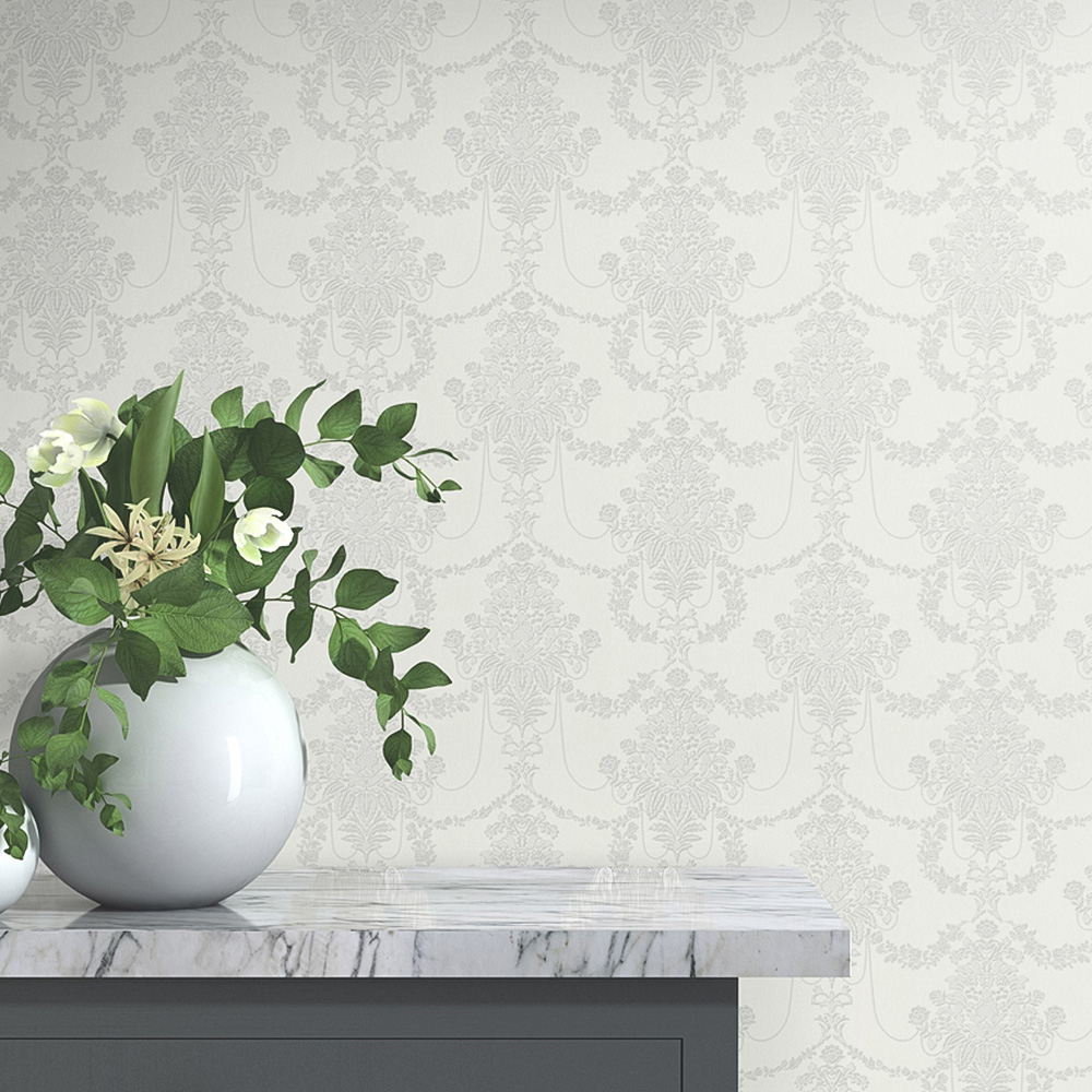 Erismann Timeless Damask Textured Grey Vinyl Wallpaper Image 4