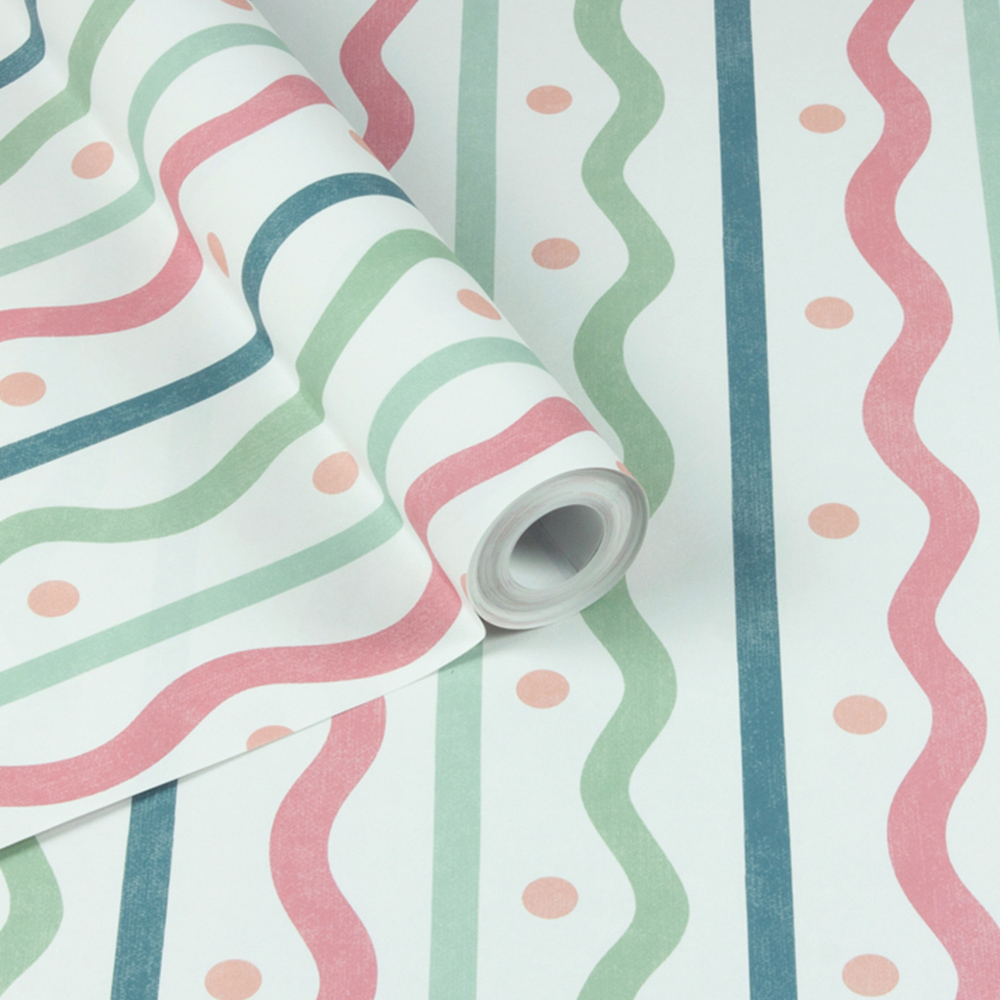 Arthouse Squiggle Stripe Pink and Multicolour Wallpaper Image 2