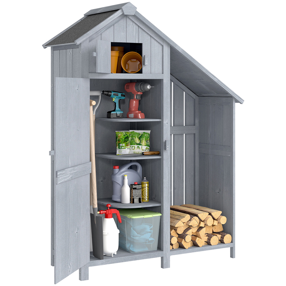 Outsunny 3.9 x 1.4ft Fir Wood Garden Storage Shed with Log Rack Image 3