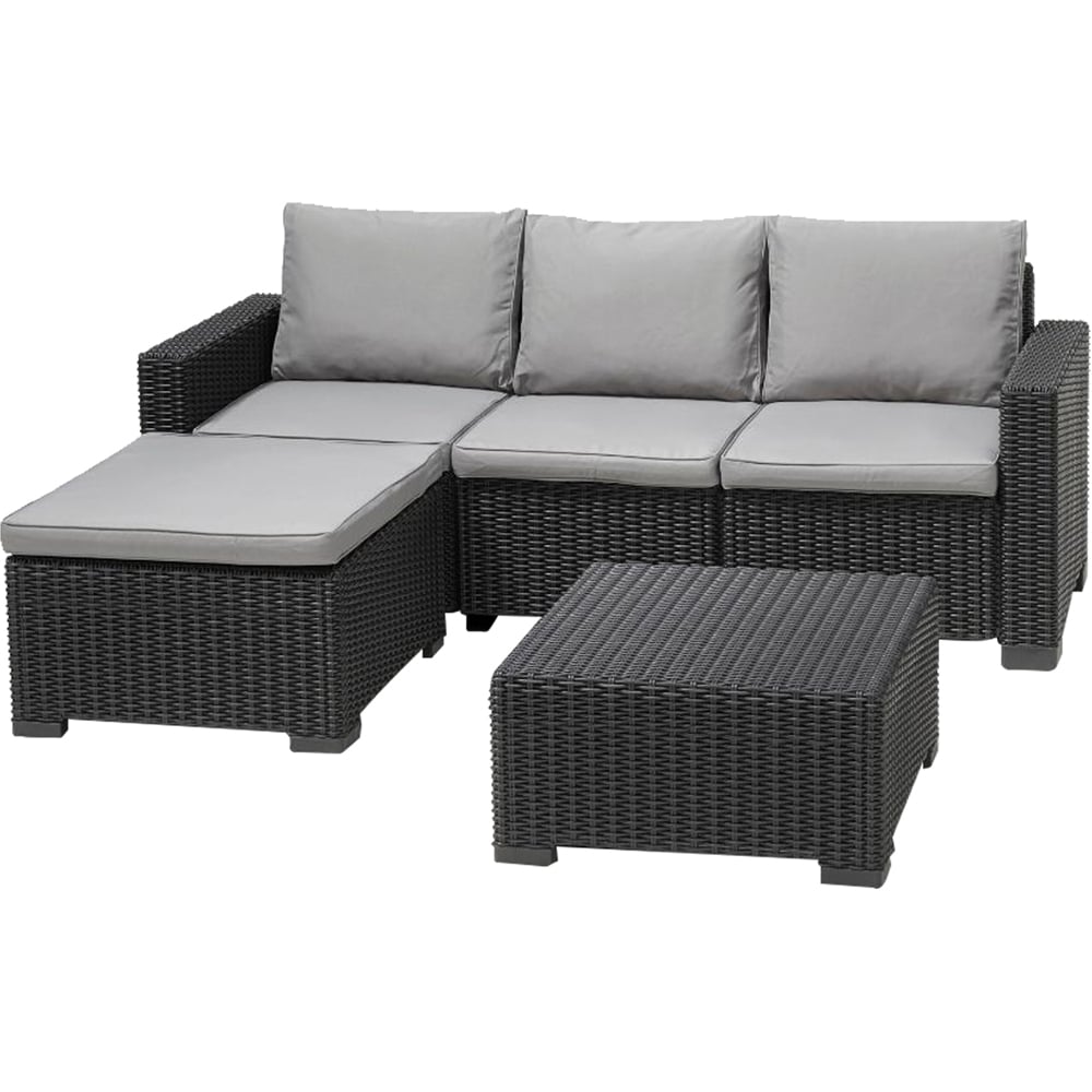 Keter California 4 Seater Grey and Black Chaise Longue Set Image 2