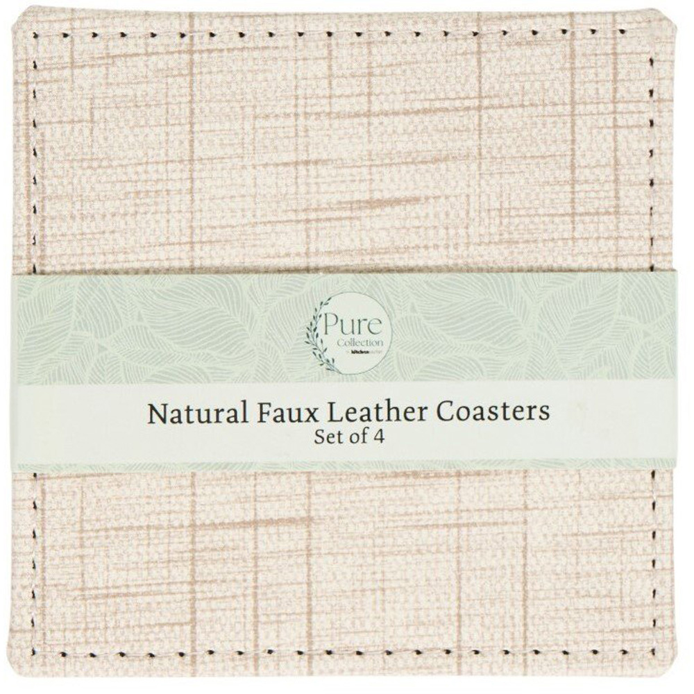 Set of 4 Square Faux Leather Coasters Natural Image 1