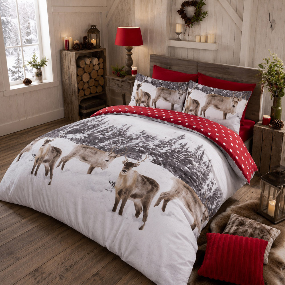 Smart Living Double Snow Reindeer Flannelette Duvet Set Image 3