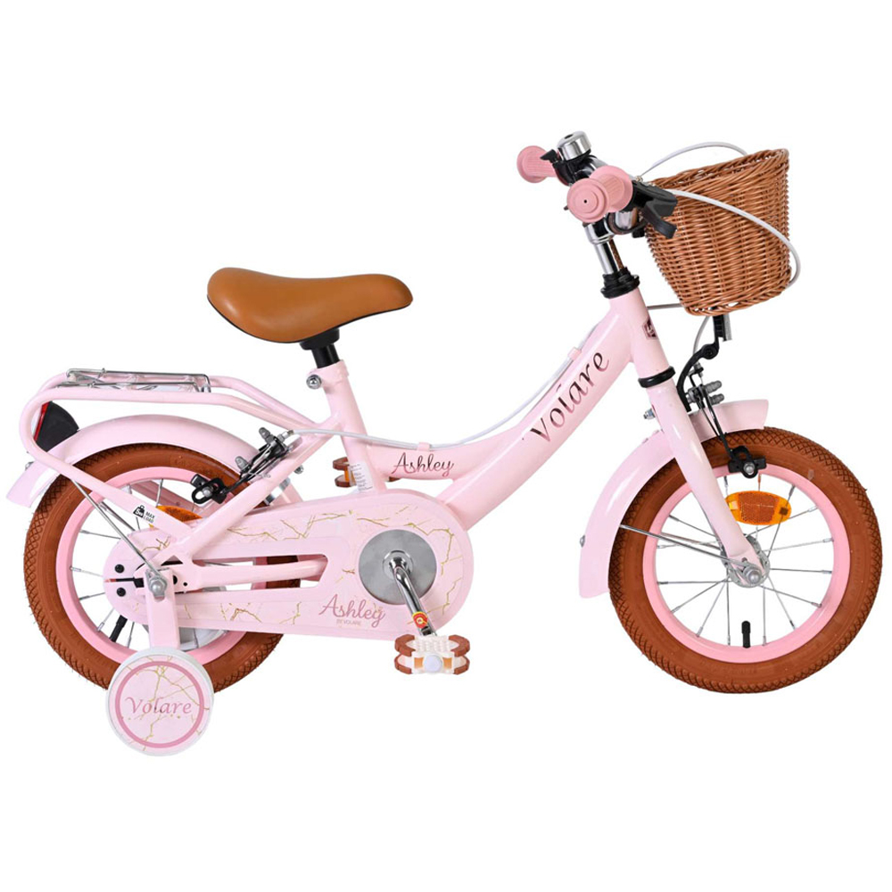 Volare Ashley Kids 12 inch Pink Pastel Bike with Stabilisers Rack and Basket Image 5