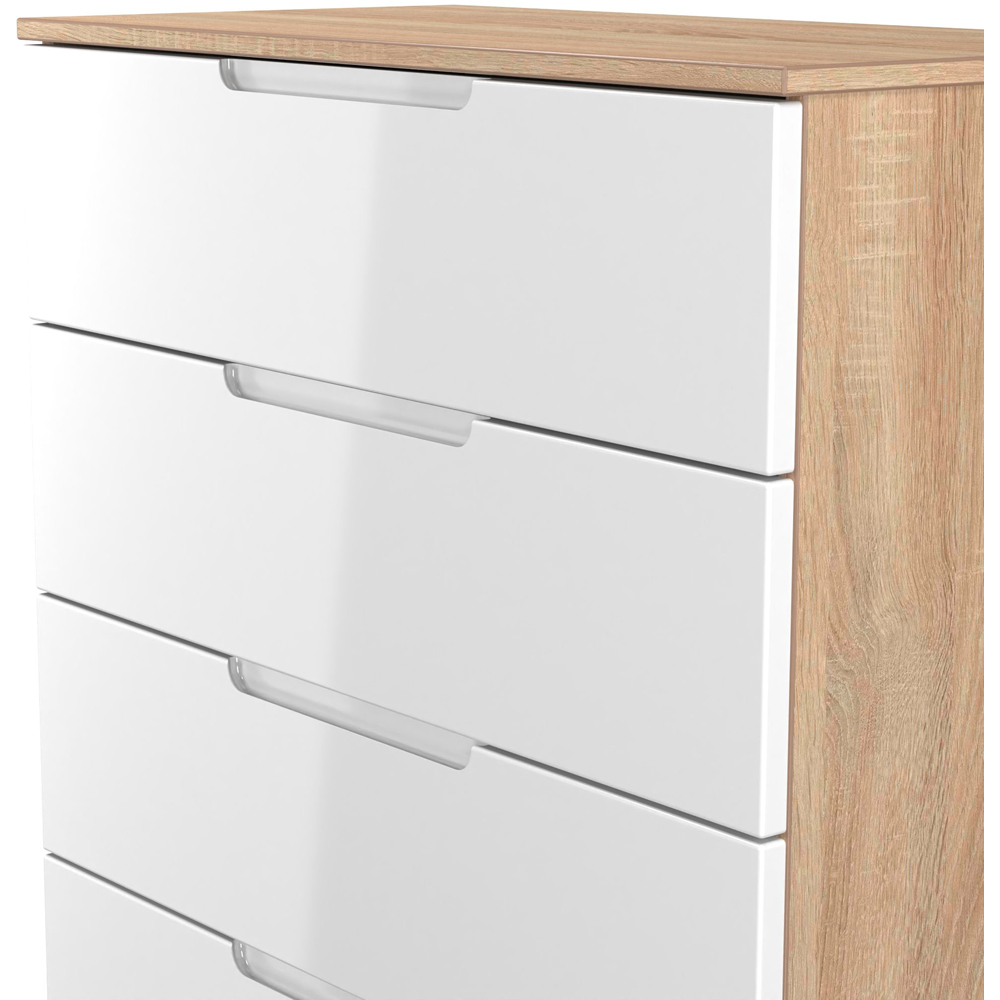 Crowndale Milan 5 Drawer White Gloss and Bardolino Oak Chest of Drawers Ready Assembled Image 4