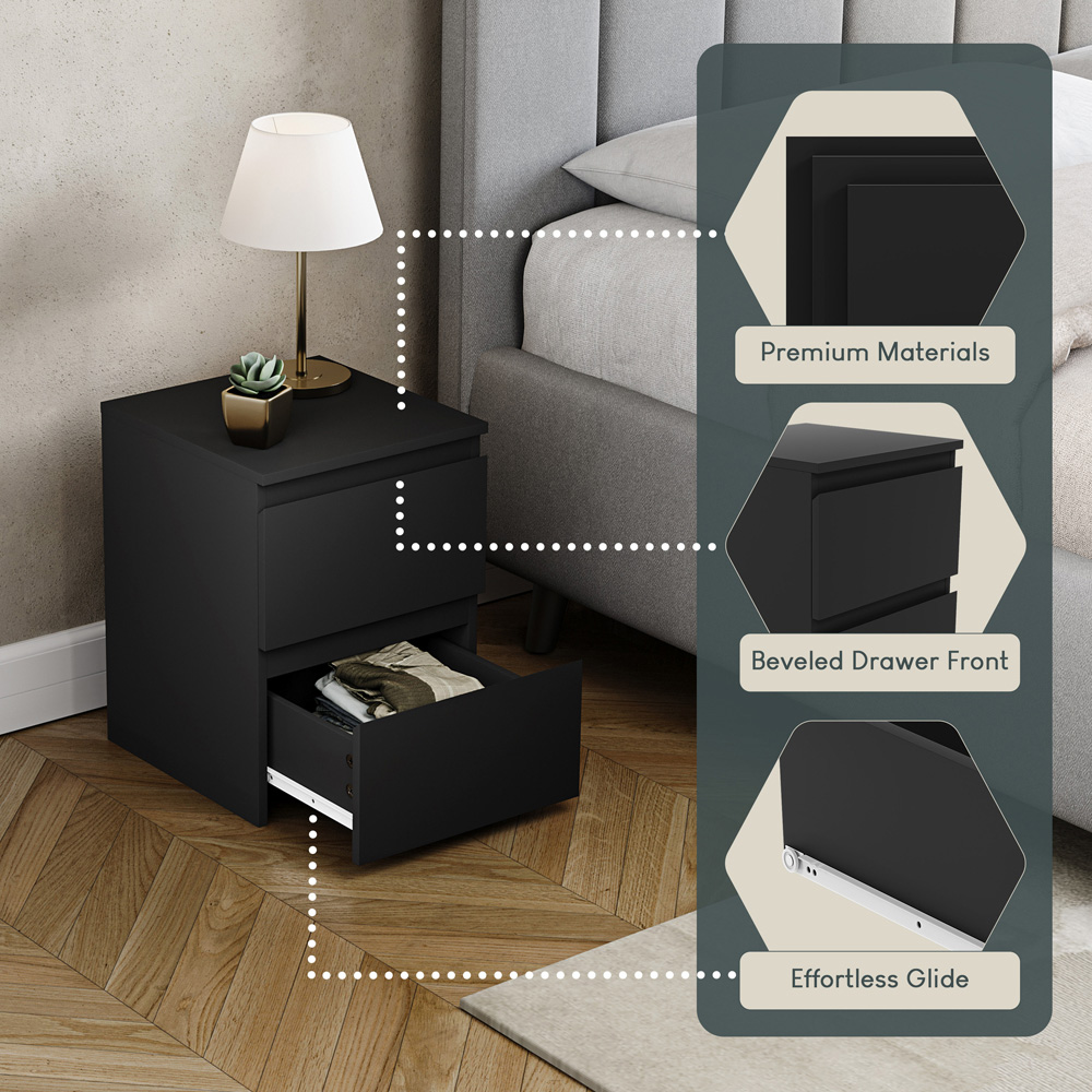 VIDA DESIGNS Denver 2 Drawer Black Bedside Table Image 6