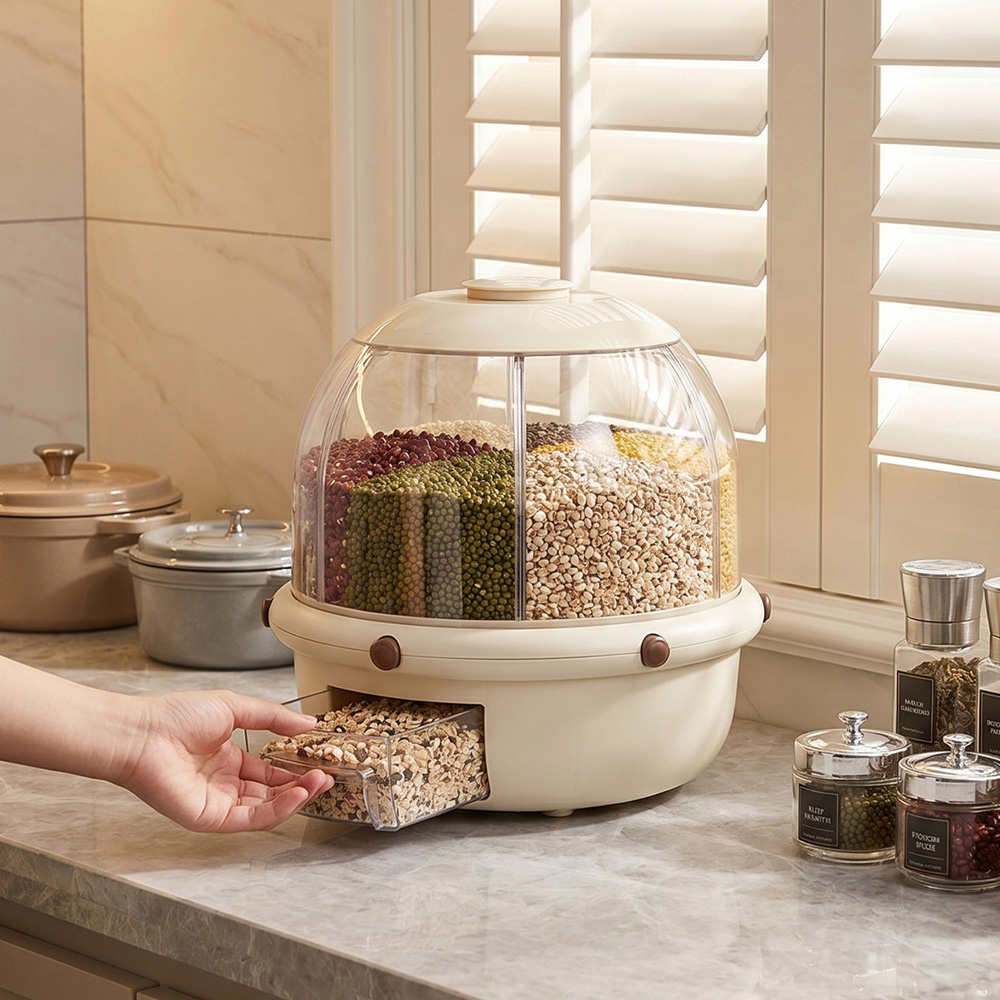 Living and Home 10L Cream White 360 Rotating Airtight Grain Dispenser Image 7
