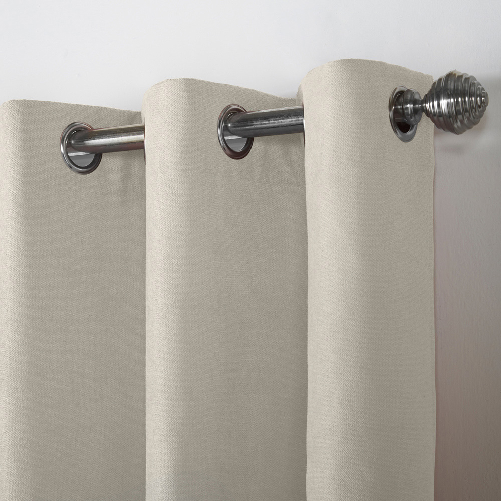 Alan Symonds Cream Velvet Chenille Ring Top Eyelet Curtains 142 x 183cm Image 2