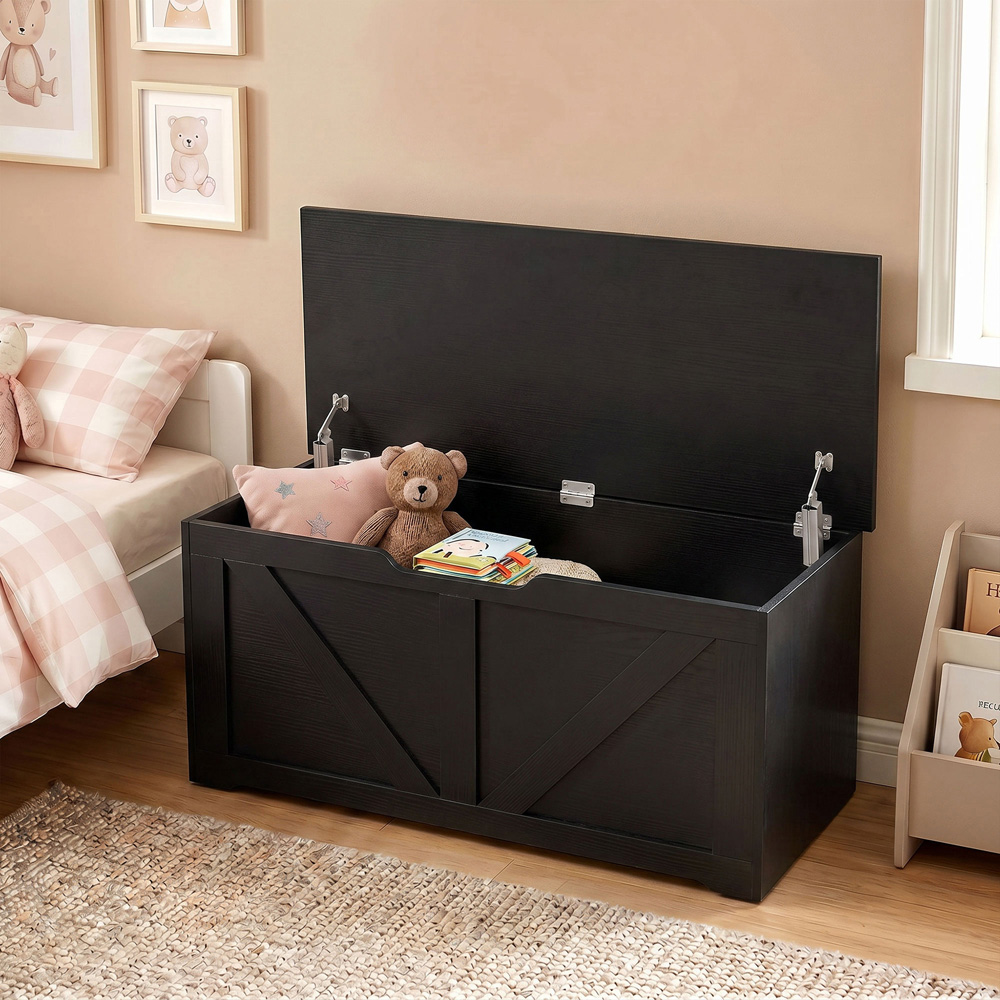 HOMCOM 127L Black Storage Trunk with Safety Hinges Image 3