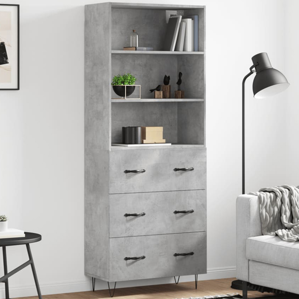 vidaXL 3 Drawer 3 Shelf Concrete Grey Tall Highboard Image 1