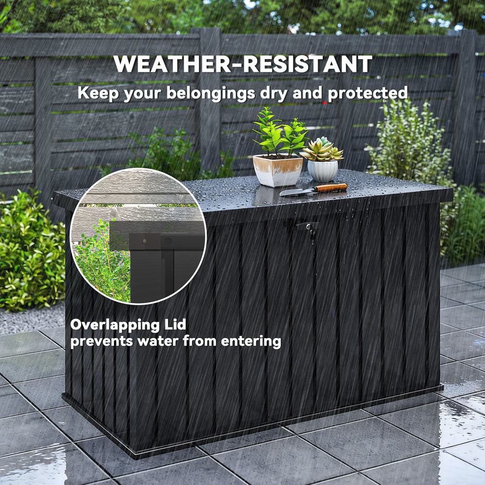 Outsunny 400L Black Metal Waterproof Garden Storage Box with Lock Image 6