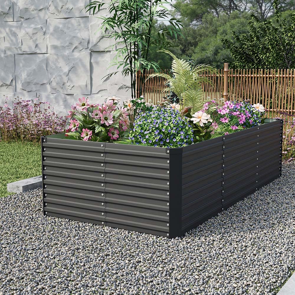 Living and Home Black Large Rectangular Galvanised Steel Raised Garden Bed 240 x 120cm Image 2