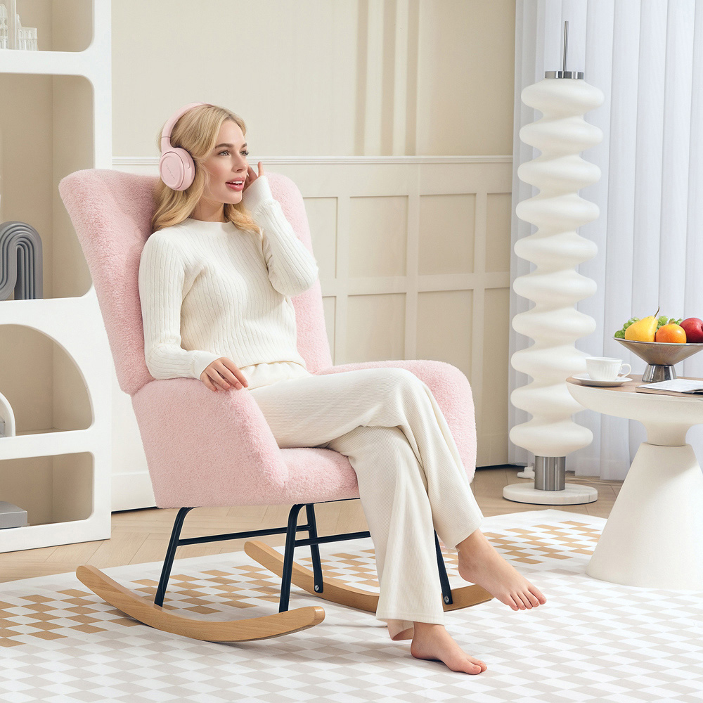 Portland Light Pink Modern Rocking Chair with Backrest Image 3
