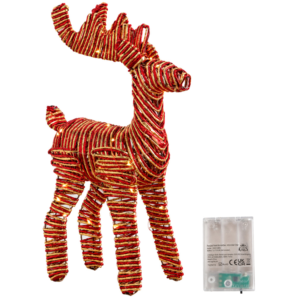 Samuel Alexander 50 Warm White LED Red and Gold Braid Reindeer Christmas Decoration 40cm Image 2