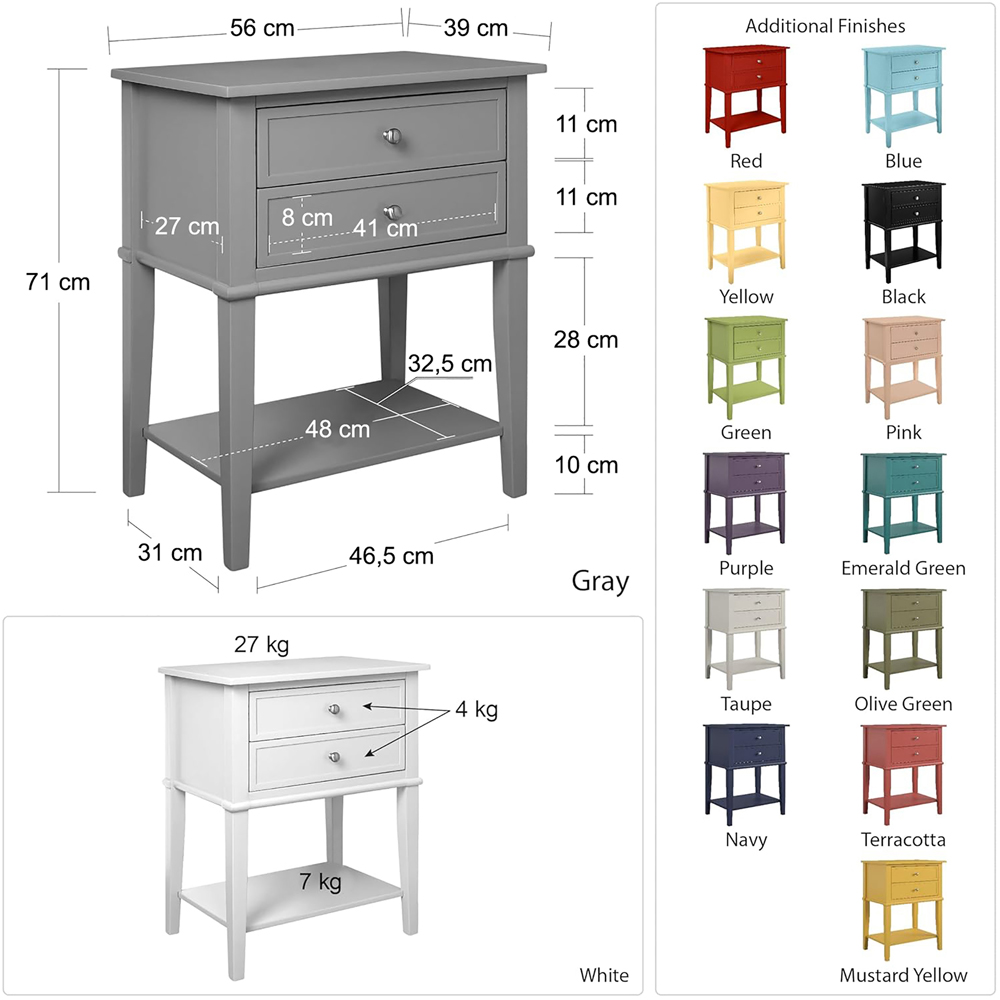 Dorel Franklin 2 Drawer Grey Accent Table Image 6