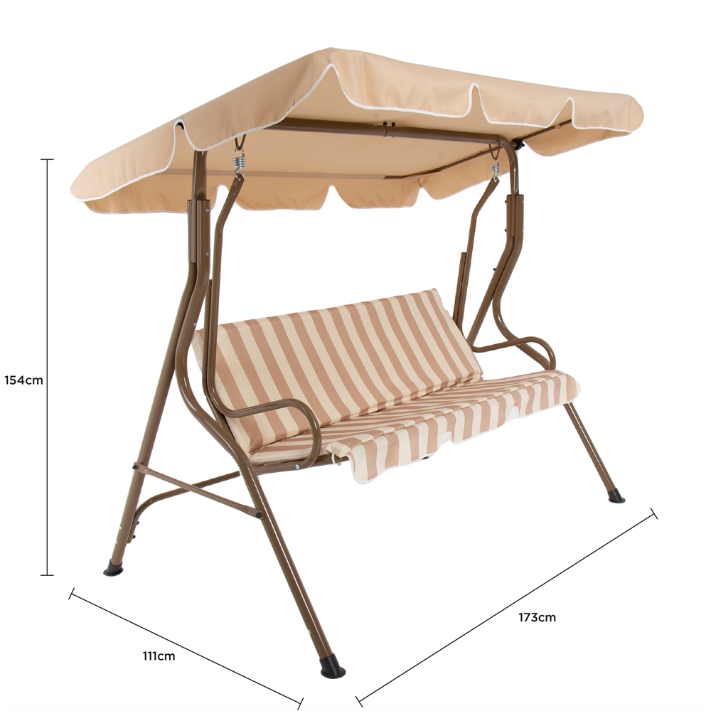 Charles Bentley 3 Seater Beige and White Garden Swing Seat Image 9